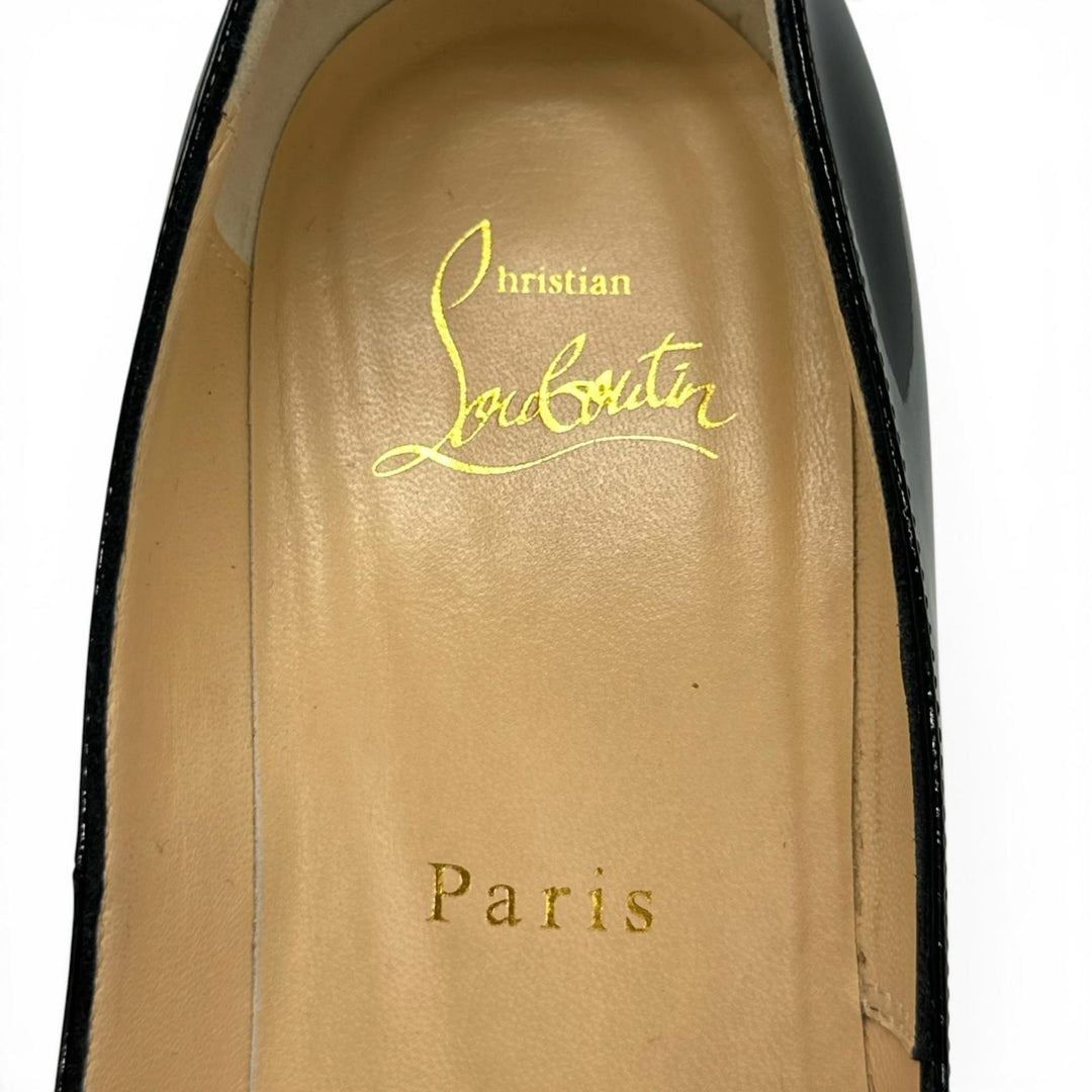 美品▲Christian Louboutin クリスチャンルブタン 1150600 NEW VERY PRIVE パテントレザー パンプス ブラック 38 伊製 箱・保存袋付き