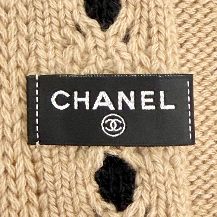 極美品△CHANEL シャネル 25A AAB111 B20763 カシミヤ100％ ココマーク ロング マフラー ベージュ ブラック イギリス製 レディース