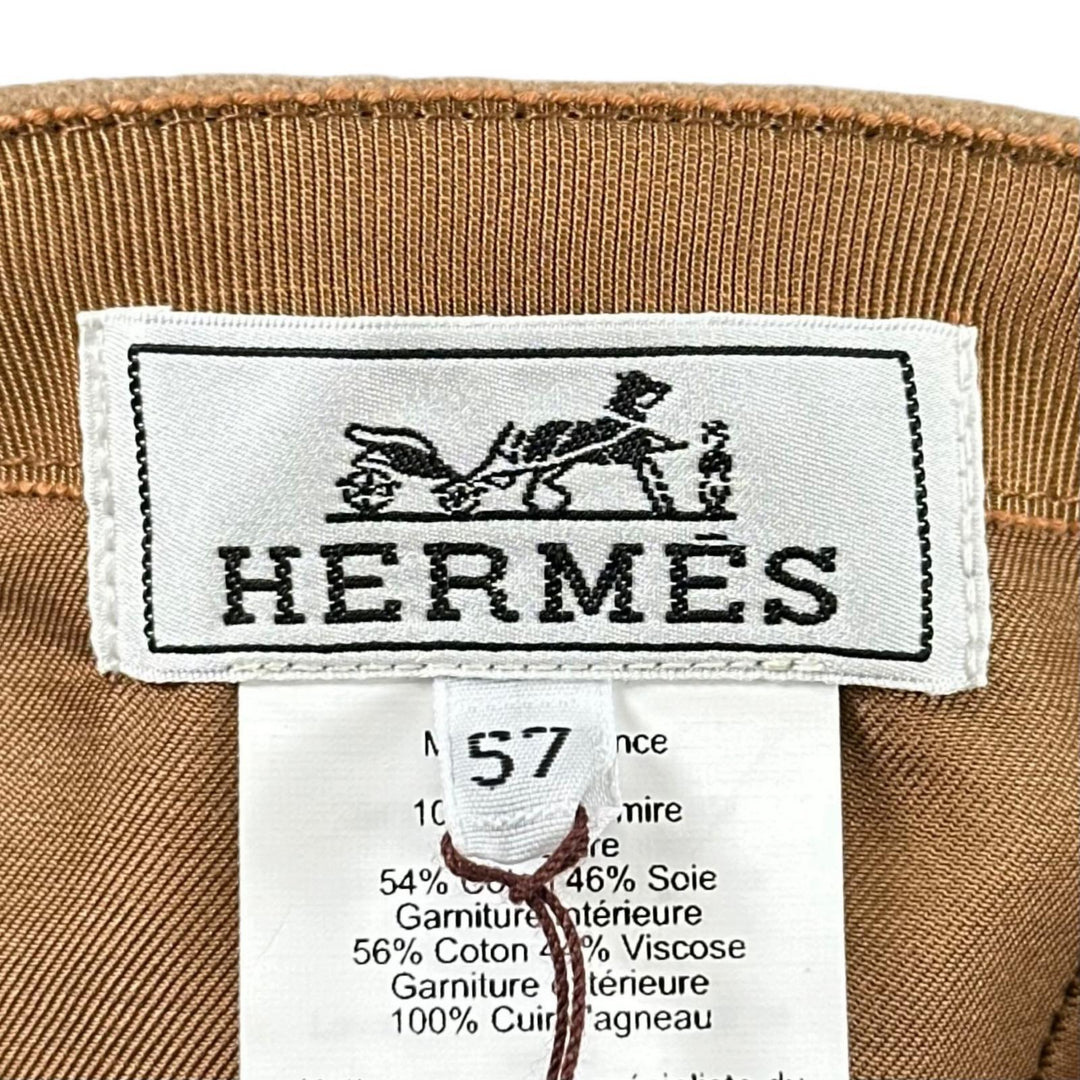 極美品▲HERMES エルメス デイヴィス・ラッキー カシミヤ100％ ホースシュー キャップ キャメル 57 仏製 正規品 レディース 箱・保存袋付