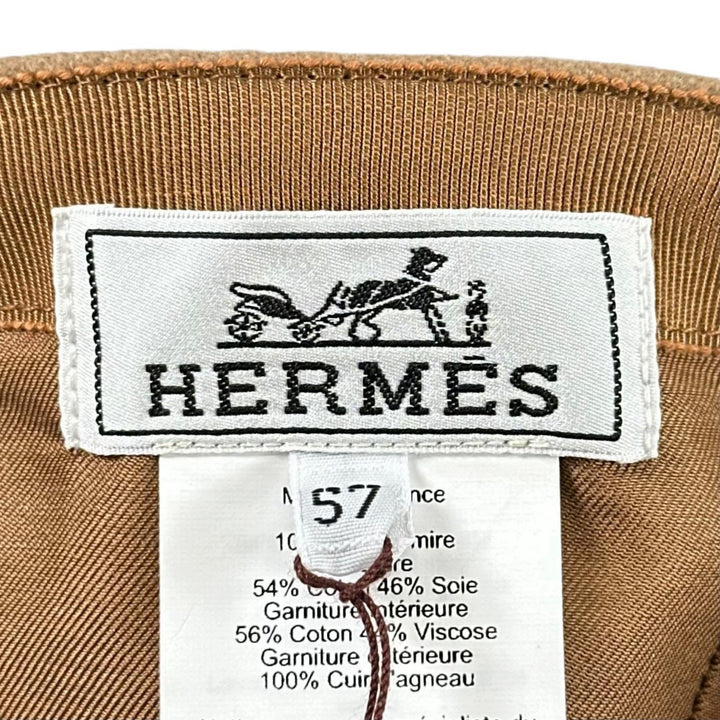 極美品▲HERMES エルメス デイヴィス・ラッキー カシミヤ100％ ホースシュー キャップ キャメル 57 仏製 正規品 レディース 箱・保存袋付