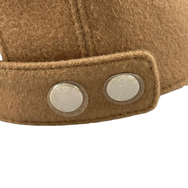極美品▲HERMES エルメス デイヴィス・ラッキー カシミヤ100％ ホースシュー キャップ キャメル 57 仏製 正規品 レディース 箱・保存袋付