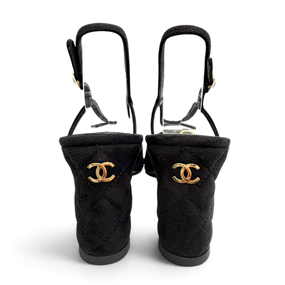 美品△CHANEL シャネル G46328 スウェードレザー ココマーク アンクルストラップ オープントゥ サンダル ブラック 36.5 伊製 箱・袋付き