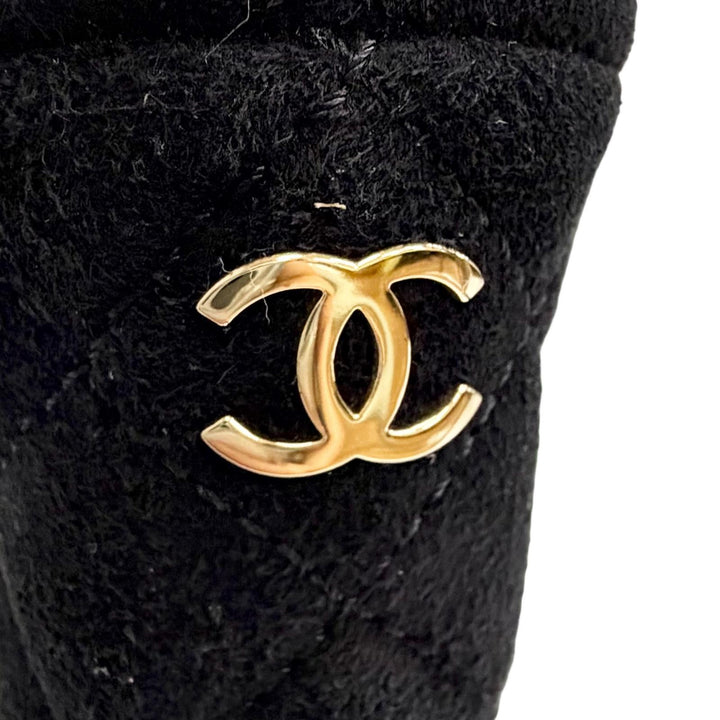 美品△CHANEL シャネル G46328 スウェードレザー ココマーク アンクルストラップ オープントゥ サンダル ブラック 36.5 伊製 箱・袋付き