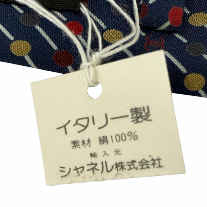 未使用品□CHANEL シャネル シルク100％ ココマーク ドット レジメンタルストライプ レギュラータイ ネクタイ ネイビー イタリア製