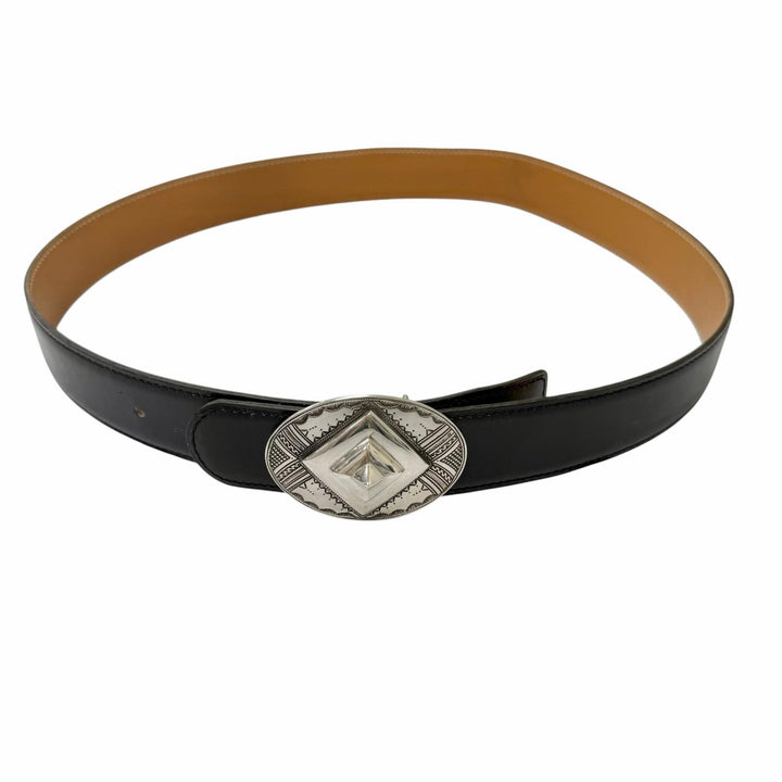 美品□HERMES エルメス SV925 Toareg トゥアレグ シルバーバックル レザーベルト ブラック 75 〇Z刻印入り フランス製 総重量137g メンズ