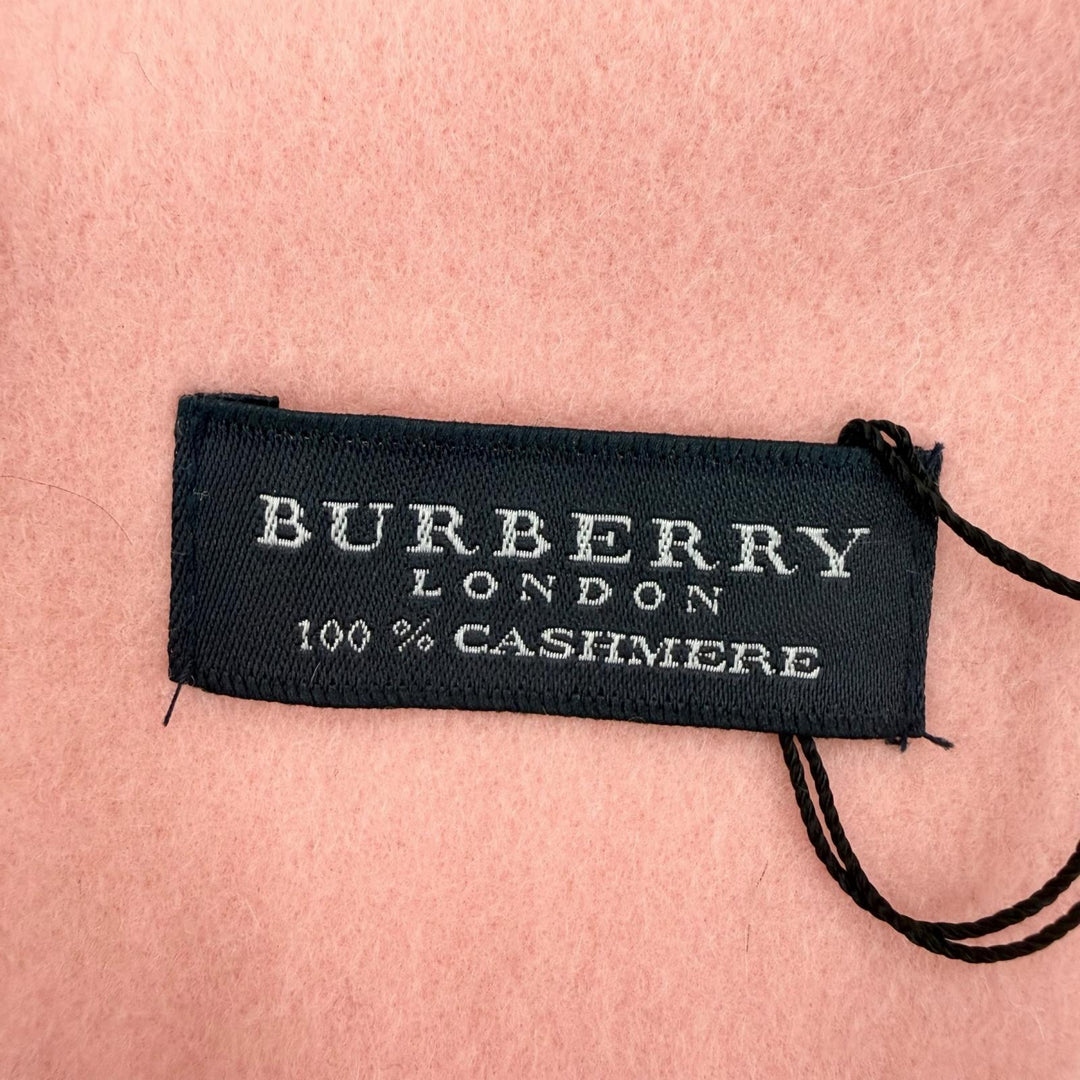 未使用品☆BURBERRY LONDON バーバリーロンドン カシミヤ100％ ロゴ刺繍 フリンジ付 マフラー ピンク レディース