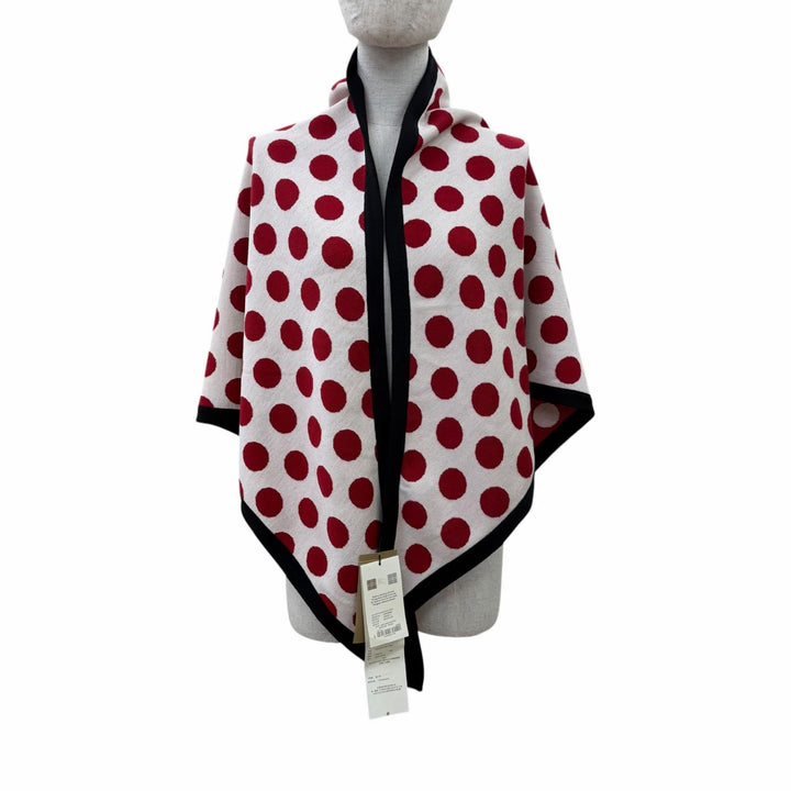 未使用品☆BURBERRY バーバリー ウール カシミヤ ドット柄 トライアングル 大判 ショール ホワイト レッド 180×85cm イタリア製 正規品