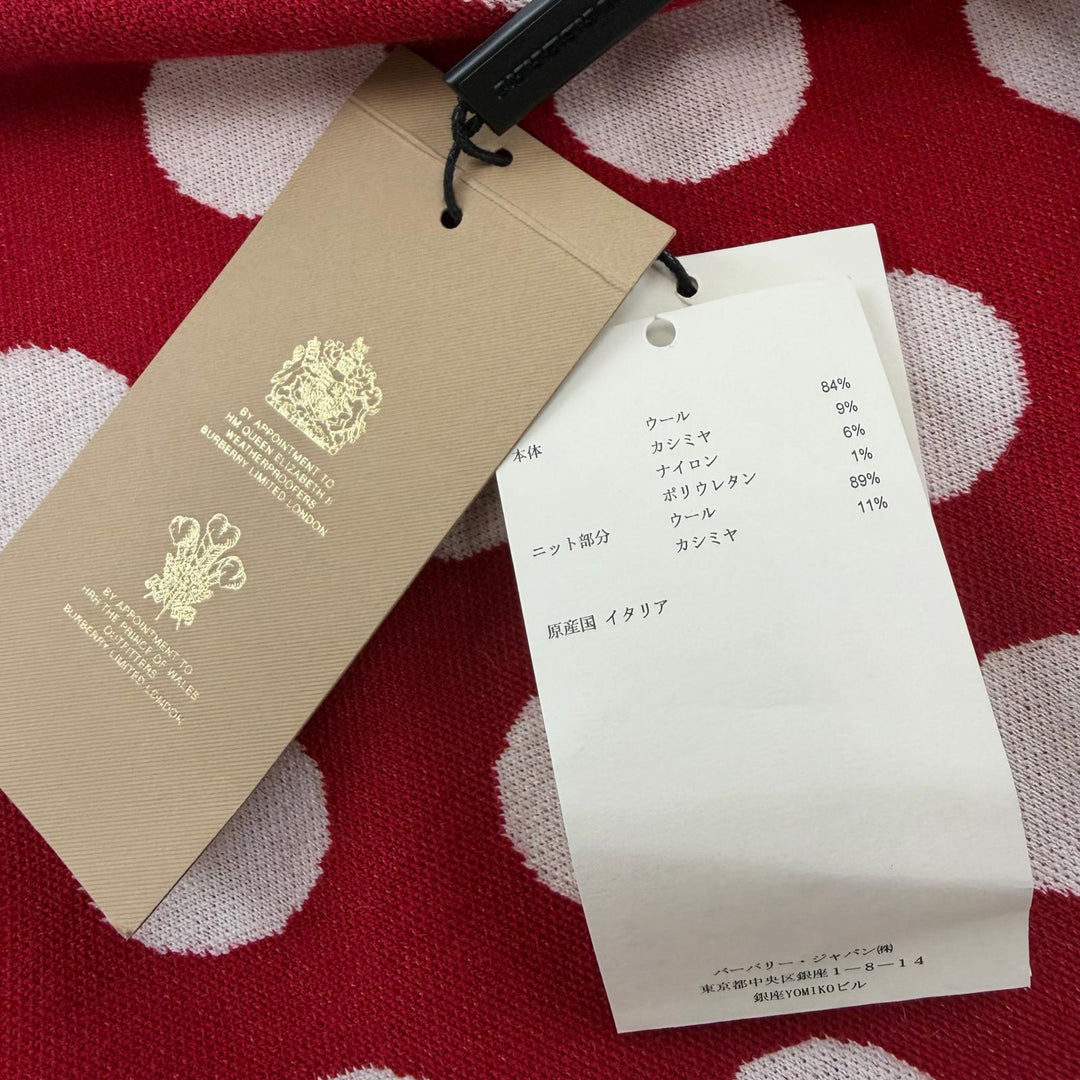 未使用品☆BURBERRY バーバリー ウール カシミヤ ドット柄 トライアングル 大判 ショール ホワイト レッド 180×85cm イタリア製 正規品