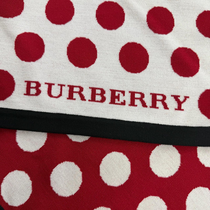 未使用品☆BURBERRY バーバリー ウール カシミヤ ドット柄 トライアングル 大判 ショール ホワイト レッド 180×85cm イタリア製 正規品
