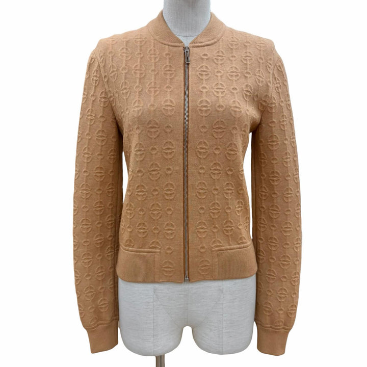 極美品◇HERMES エルメス 22SS 2E2201D3 クリケティス カシミヤ シルク混 ZIPUP ニット ブルゾン ブラウン系 36 イタリア製 レディース