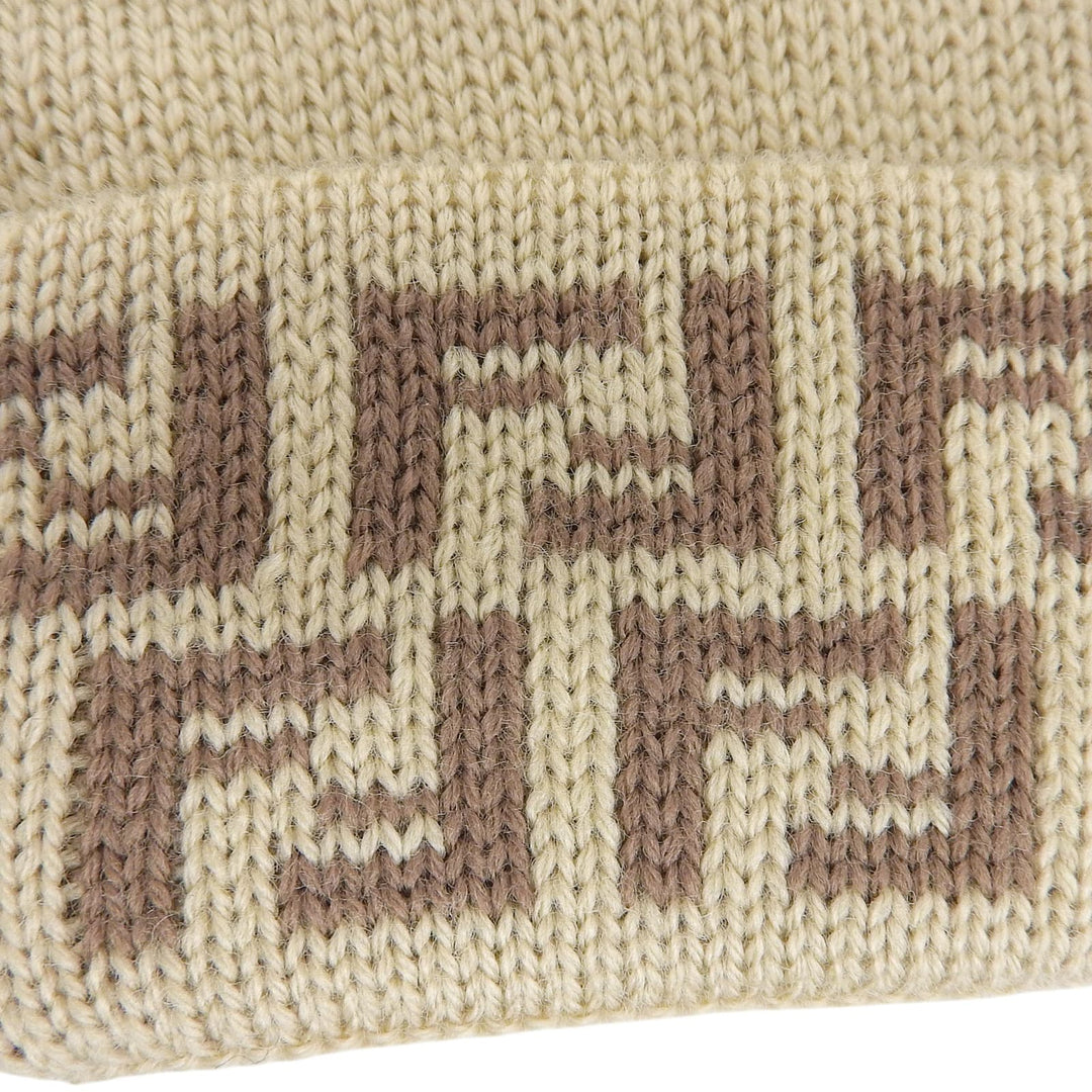 未使用品▲FENDI フェンディ ウール100％ ズッキーノ FFロゴ ニットグローブ 手袋 ベージュ TU イタリア製 レディース