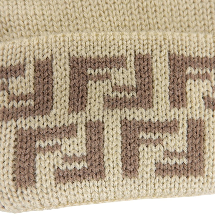 未使用品▲FENDI フェンディ ウール100％ ズッキーノ FFロゴ ニットグローブ 手袋 ベージュ TU イタリア製 レディース