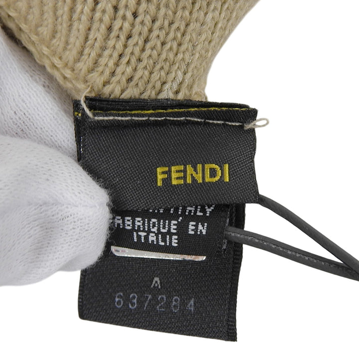 未使用品▲FENDI フェンディ ウール100％ ズッキーノ FFロゴ ニットグローブ 手袋 ベージュ TU イタリア製 レディース