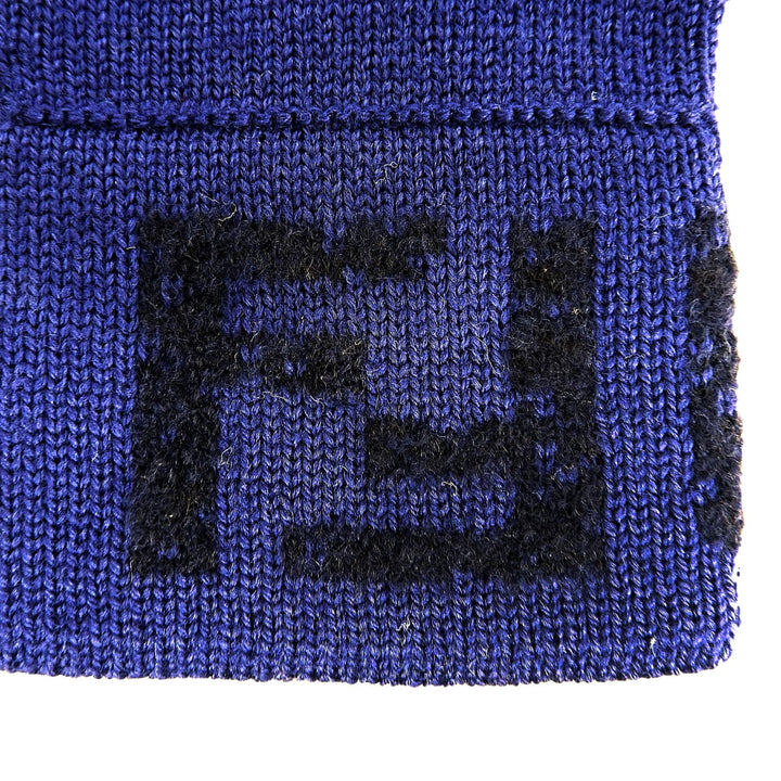 未使用品▲FENDI フェンディ ウール スマホ対応 FFロゴ ズッカ柄 ニット グローブ 手袋 ネイビー TU イタリア製 メンズ