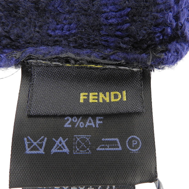 未使用品▲FENDI フェンディ ウール スマホ対応 FFロゴ ズッカ柄 ニット グローブ 手袋 ネイビー TU イタリア製 メンズ