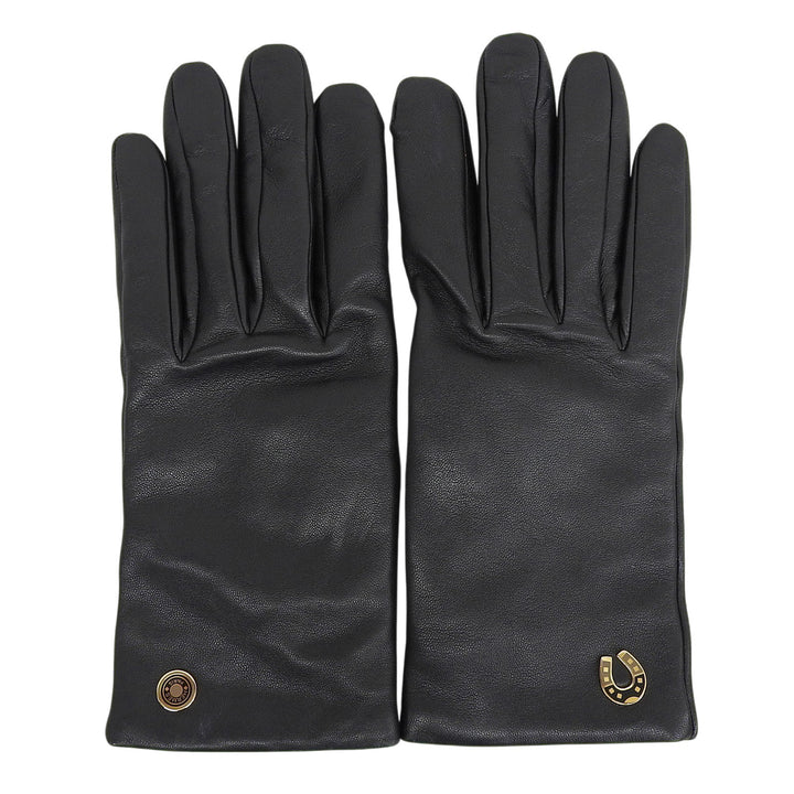 美品▲HERMES エルメス ジャンプF ラムスキン カシミヤ100％ セリエボタン ホースショー グローブ 手袋 黒 7.5 定価195800円 箱付き