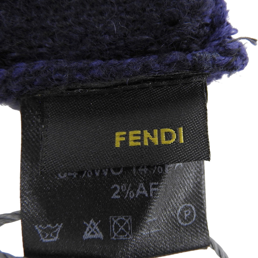 未使用品▲FENDI フェンディ ウール スマホ対応 FFロゴ ズッカ柄 ニット グローブ 手袋 ネイビー TU イタリア製 メンズ