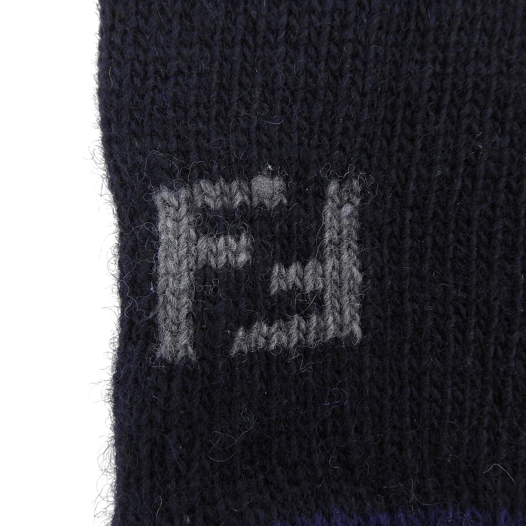 未使用品▲FENDI フェンディ ウール カシミヤ混 FFロゴ ニット グローブ 手袋 ネイビー TU イタリア製 メンズ 防寒具