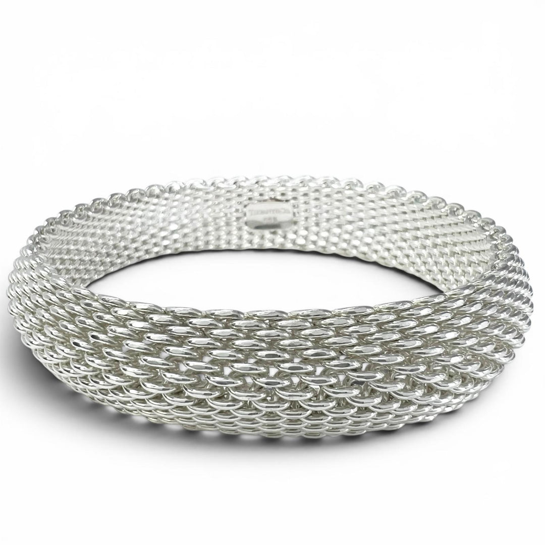 極美品▲TIFFANY&amp;Co. ティファニー サマセット 925 メッシュ アクセサリー ブレスレット バングル シルバー 重量58.6g レディース