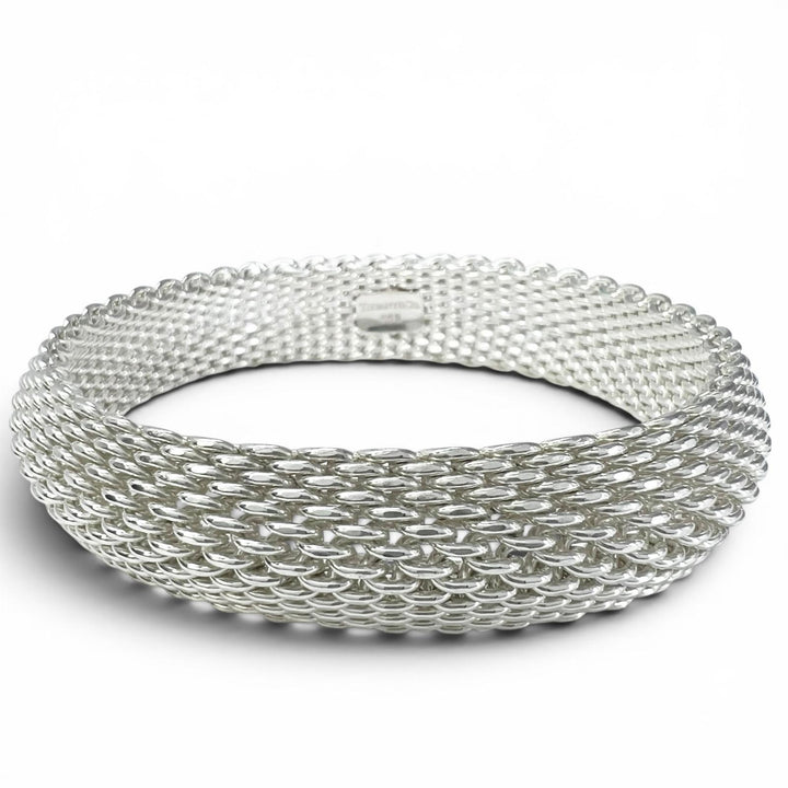 極美品▲TIFFANY&amp;Co. ティファニー サマセット 925 メッシュ アクセサリー ブレスレット バングル シルバー 重量58.6g レディース