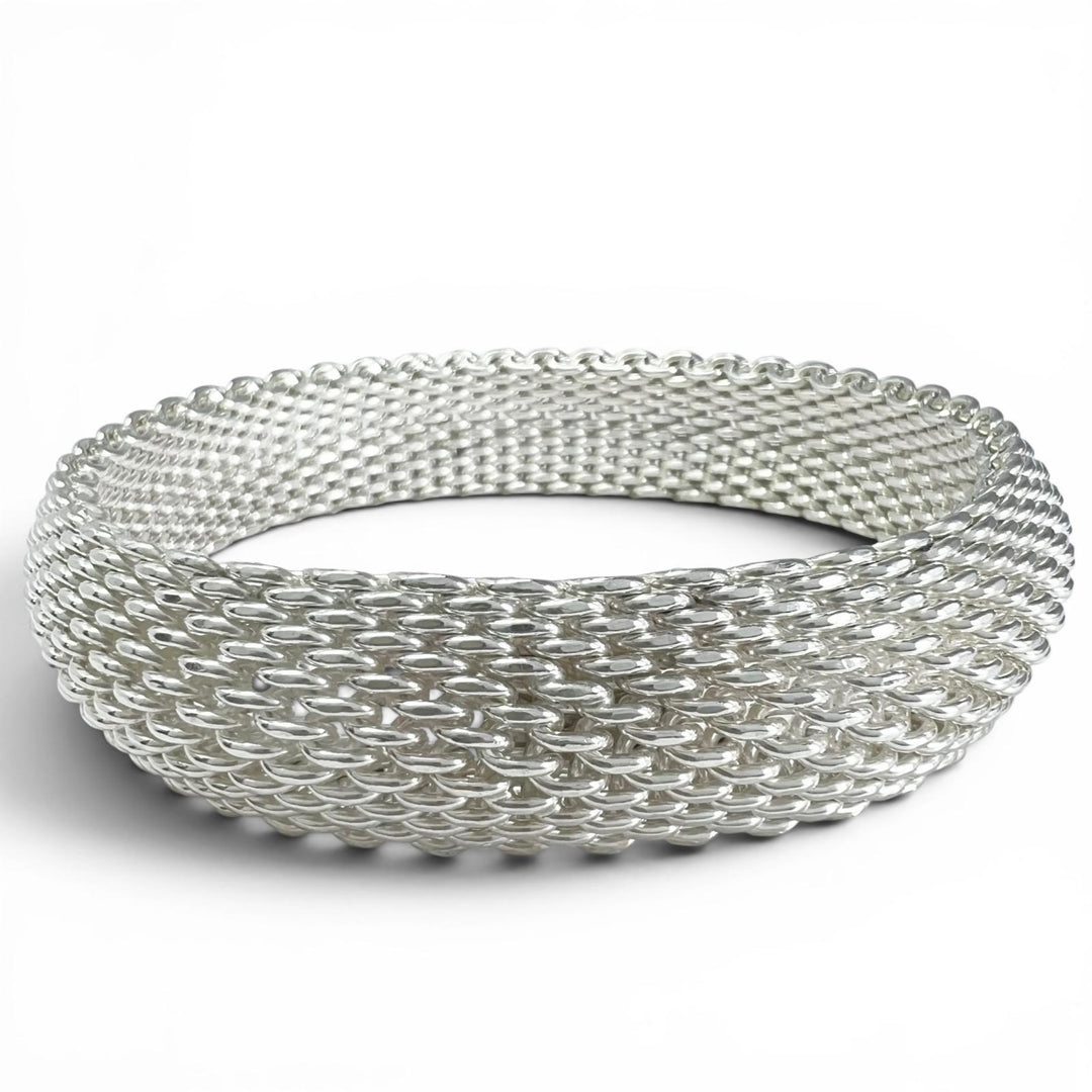 極美品▲TIFFANY&amp;Co. ティファニー サマセット 925 メッシュ アクセサリー ブレスレット バングル シルバー 重量58.6g レディース