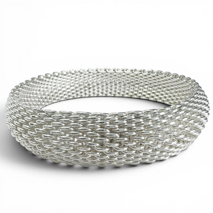 極美品▲TIFFANY&amp;Co. ティファニー サマセット 925 メッシュ アクセサリー ブレスレット バングル シルバー 重量58.6g レディース
