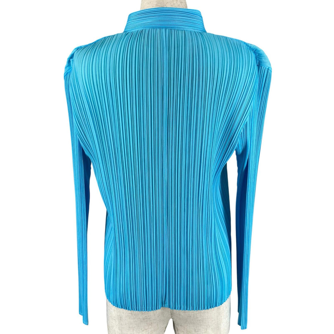 極美品▲PLEATS PLEASE プリーツプリーズ イッセイミヤケ PP21-JJ405 ブラウス 長袖シャツ スカイブルー 3 日本製 正規品 レディース