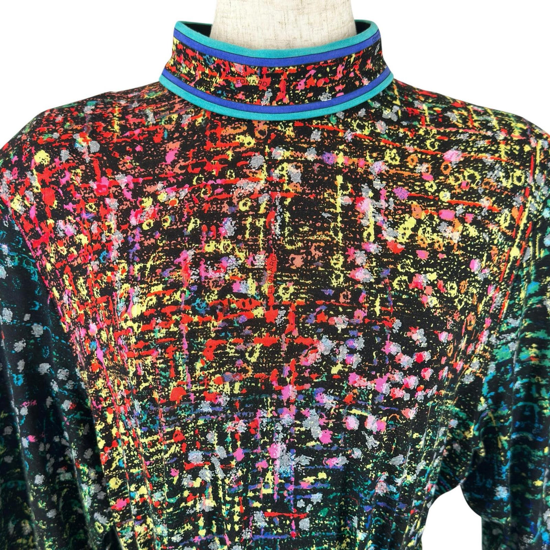 極美品▲LEONARD FASHION レオナール ファッション ウール シルク混 ベルト付き 総柄 ハイネック ワンピース L 日本製 正規品 ハンガー付き
