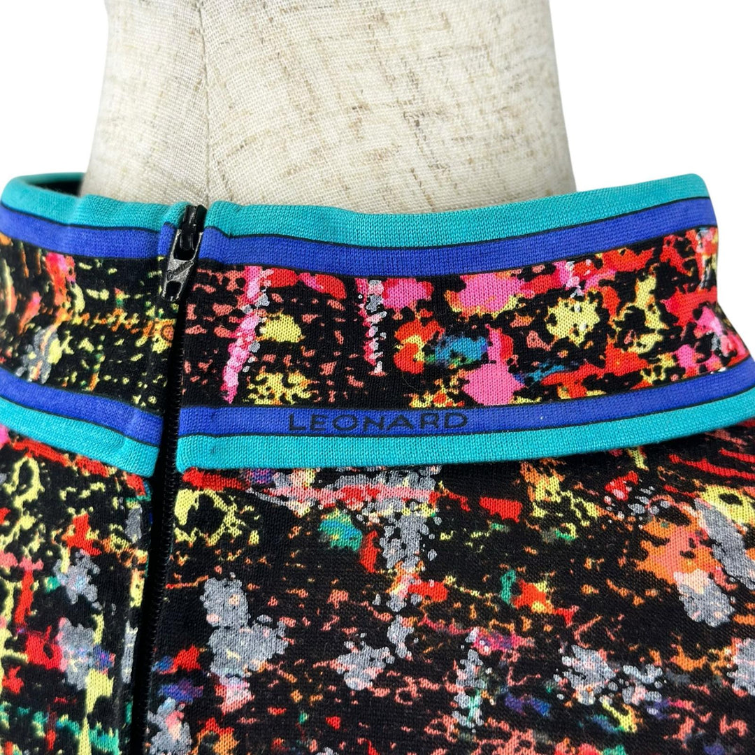 極美品▲LEONARD FASHION レオナール ファッション ウール シルク混 ベルト付き 総柄 ハイネック ワンピース L 日本製 正規品 ハンガー付き