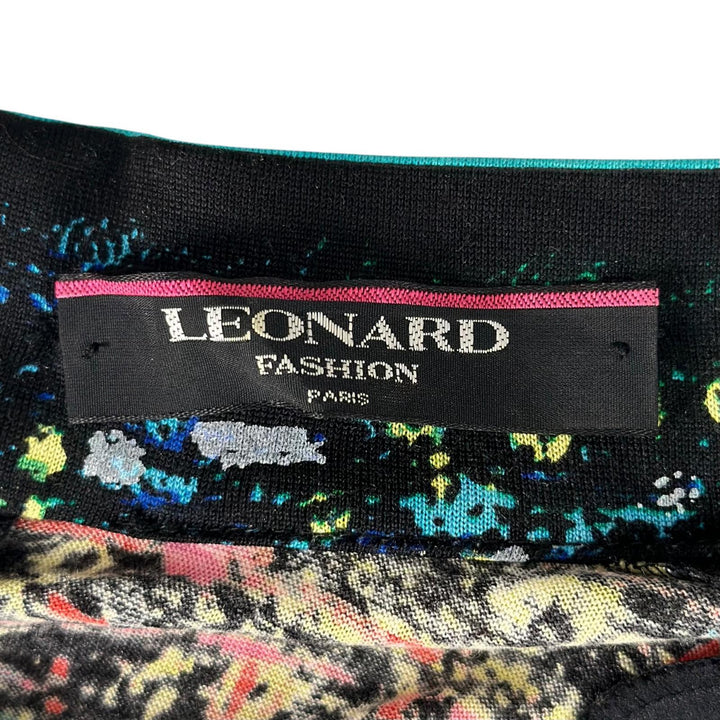 極美品▲LEONARD FASHION レオナール ファッション ウール シルク混 ベルト付き 総柄 ハイネック ワンピース L 日本製 正規品 ハンガー付き