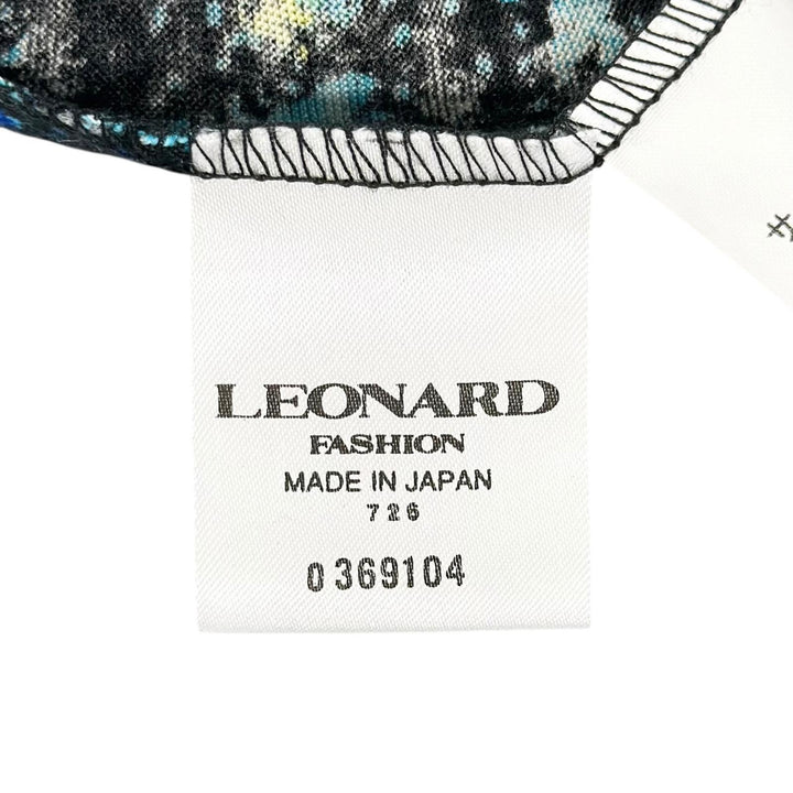 極美品▲LEONARD FASHION レオナール ファッション ウール シルク混 ベルト付き 総柄 ハイネック ワンピース L 日本製 正規品 ハンガー付き