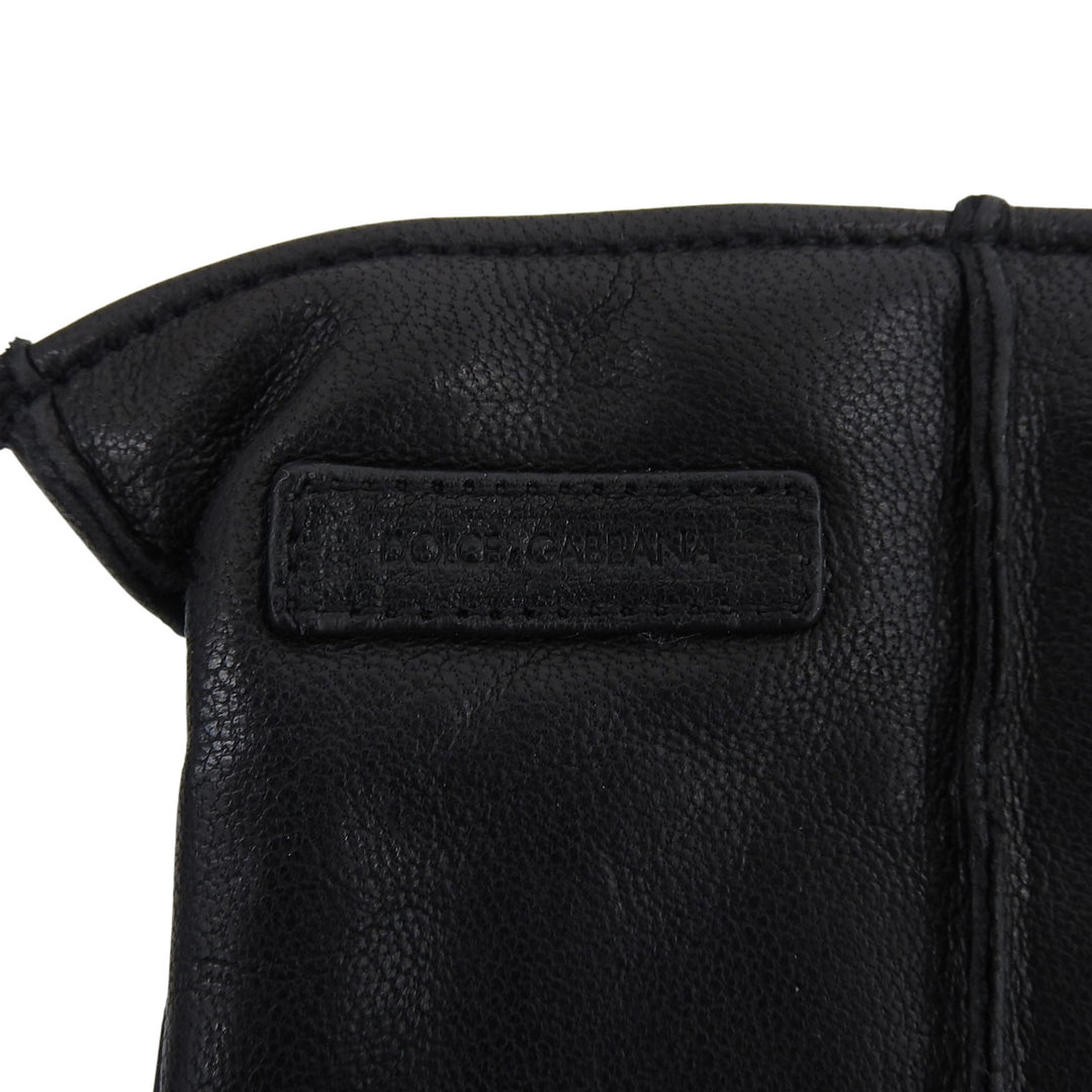 美品▲DOLCE&amp;GABBANA ドルチェ＆ガッバーナ ラムスキン ロゴパッチ付 レザーグローブ 手袋 ブラック 9 イタリア製 正規品 メンズ 防寒具