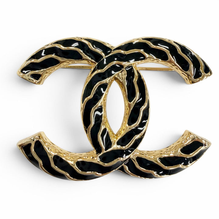 極美品☆CHANEL シャネル B24P ココマーク ブローチ アクセサリー ゴールド ブラック イタリア製 レディース