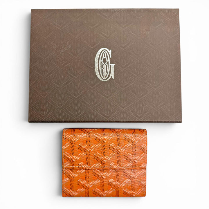 未使用品△GOYARD ゴヤール マリニー ゴヤールディンキャンバス レザー コインケース コンパクトウォレット オレンジ系 フランス製 箱付
