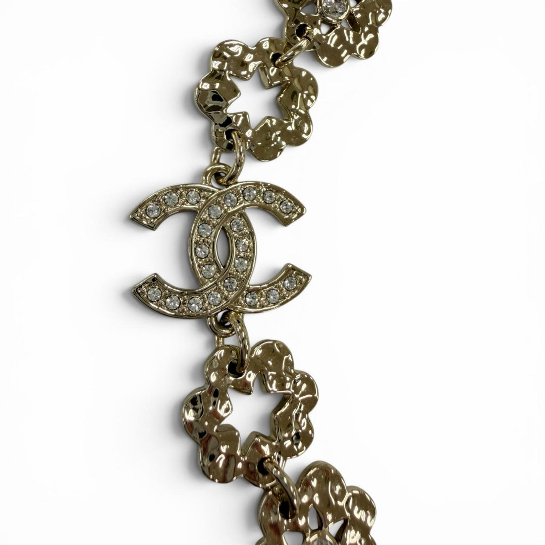 極美品☆CHANEL シャネル I25C ココマーク フラワー ラインストーン ネックレス チョーカー アクセサリー ゴールド 伊製 レディース