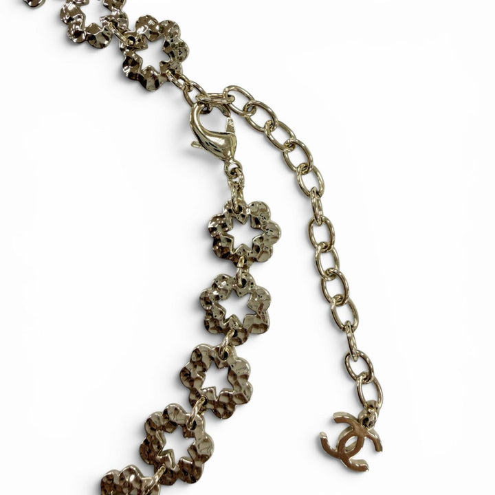 極美品☆CHANEL シャネル I25C ココマーク フラワー ラインストーン ネックレス チョーカー アクセサリー ゴールド 伊製 レディース