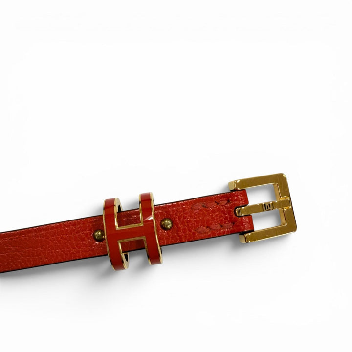極美品☆HERMES エルメス ポップH ドゥブルトゥール レザー ゴールデンイエロー金具 ブレスレット レッド T2 K刻印 フランス製 箱・袋付