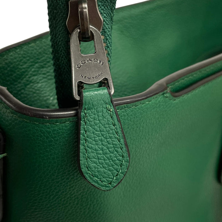 極美品▲COACH コーチ C2841 ベケット ビジネス トート スムースカーフスキン 2WAY トートバッグ 斜め掛け 手さげ グリーン メンズ