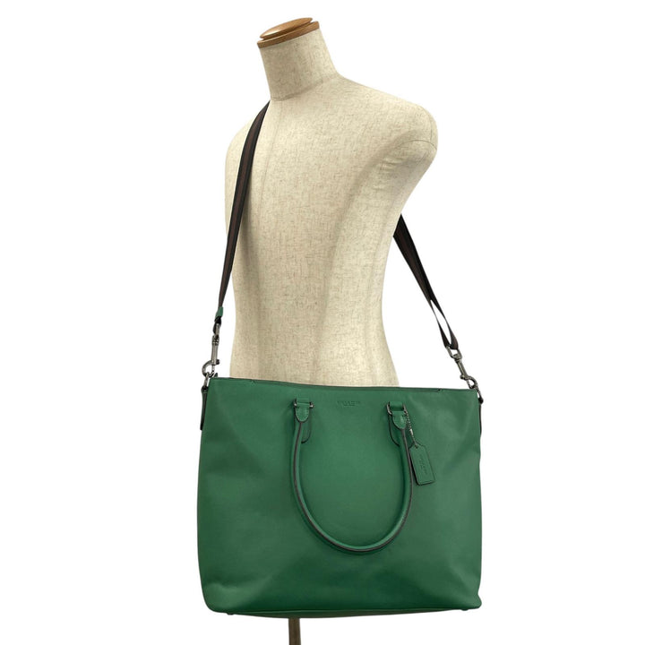 極美品▲COACH コーチ C2841 ベケット ビジネス トート スムースカーフスキン 2WAY トートバッグ 斜め掛け 手さげ グリーン メンズ