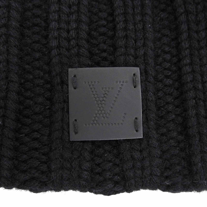 極美品▲LOUIS VUITTON ルイヴィトン ヘルシンキ カシミヤ100% 牛革 レザーパッチ付 帽子 ニットキャップ ブラック 英国製 正規品 メンズ