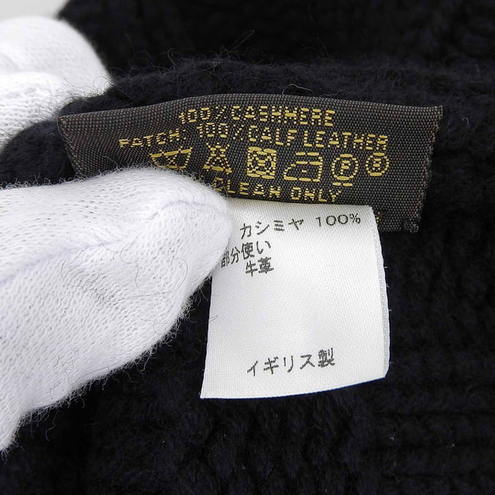 極美品▲LOUIS VUITTON ルイヴィトン ヘルシンキ カシミヤ100% 牛革 レザーパッチ付 帽子 ニットキャップ ブラック 英国製 正規品 メンズ