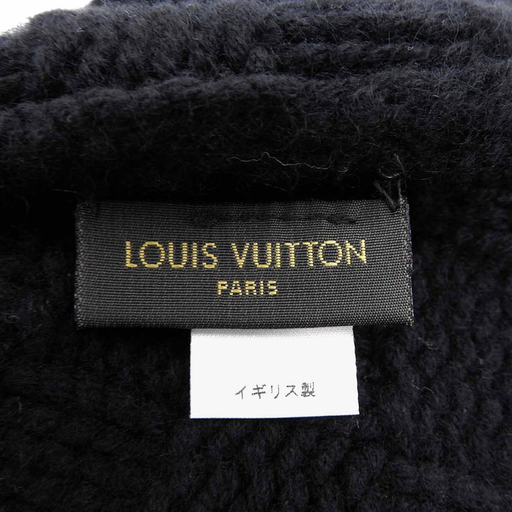 極美品▲LOUIS VUITTON ルイヴィトン ヘルシンキ カシミヤ100% 牛革 レザーパッチ付 帽子 ニットキャップ ブラック 英国製 正規品 メンズ