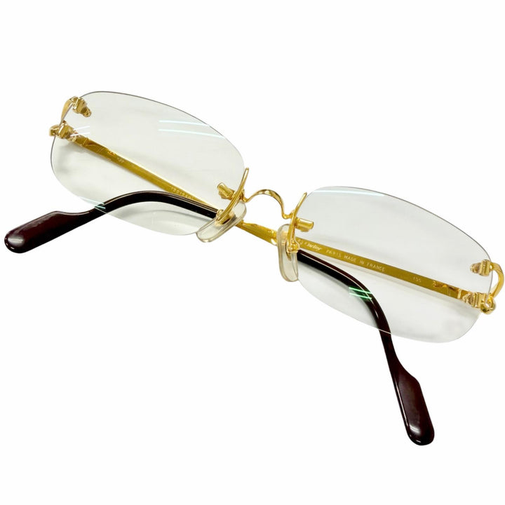 美品□Cartier カルティエ ヴィンテージ 2Cデコール リムレス ツーポイント メガネ 眼鏡 アイウェア ゴールド ボルドー □16 度入り 仏製