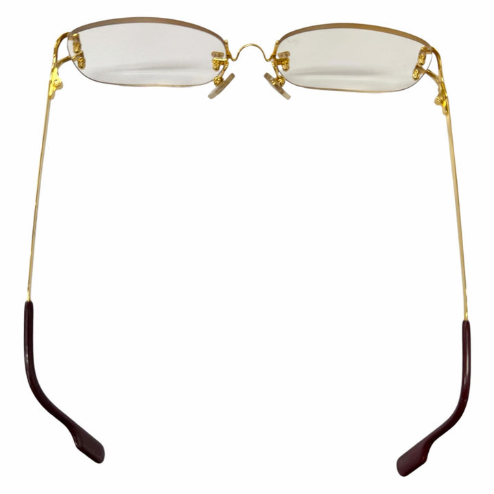 美品□Cartier カルティエ ヴィンテージ 2Cデコール リムレス ツーポイント メガネ 眼鏡 アイウェア ゴールド ボルドー □16 度入り 仏製