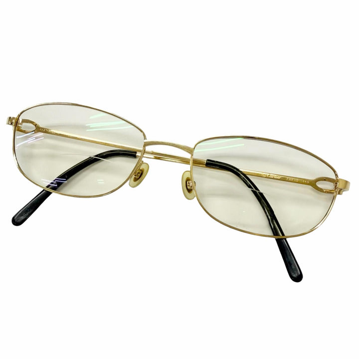良品□Cartier カルティエ 2Cデコール スクエアフレーム メガネ 眼鏡 アイウェア ゴールド ブラック 54□18 度入り フランス製 メンズ
