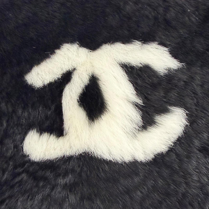 極美品△CHANEL シャネル ココマーク ラパン ファー リストバンド バングル ブレスレット ブラック ホワイト フランス製 レディース 箱付
