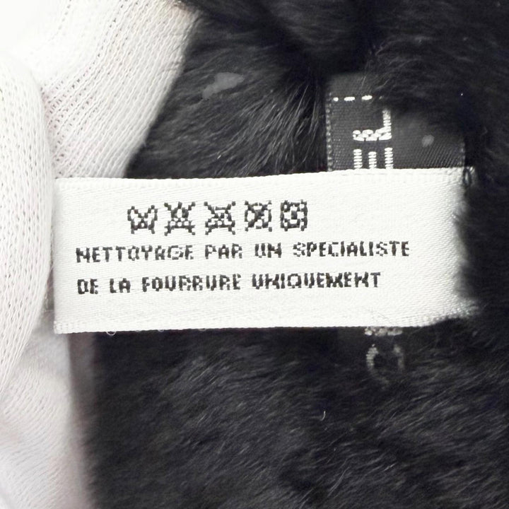 極美品△CHANEL シャネル ココマーク ラパン ファー リストバンド バングル ブレスレット ブラック ホワイト フランス製 レディース 箱付