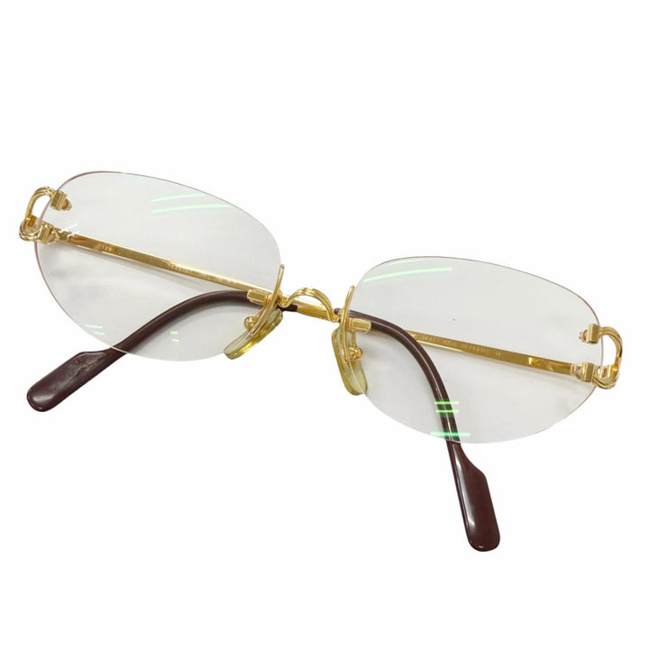 美品□Cartier カルティエ ヴィンテージ 2Cデコール トリニティ ツーポイント メガネ 眼鏡 アイウェア ゴールド ボルドー □16 仏製