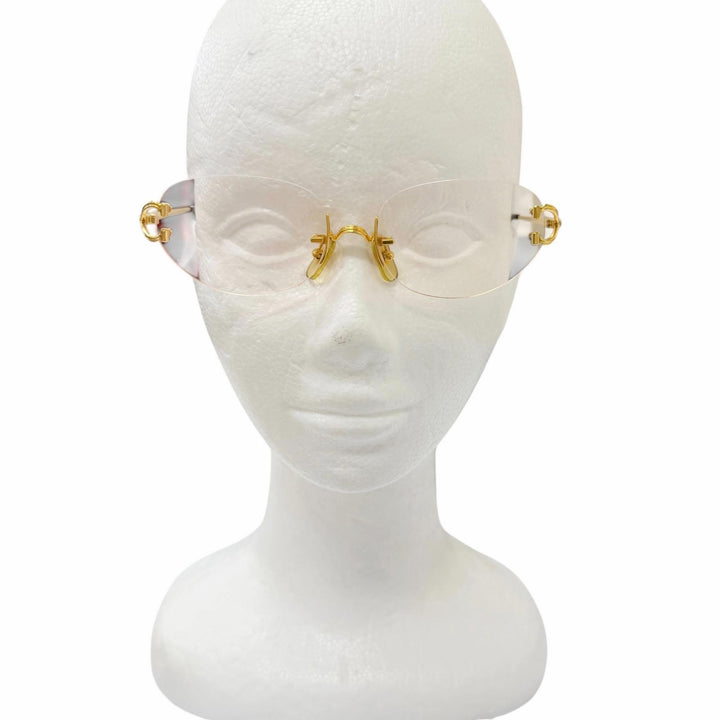 美品□Cartier カルティエ ヴィンテージ 2Cデコール トリニティ ツーポイント メガネ 眼鏡 アイウェア ゴールド ボルドー □16 仏製