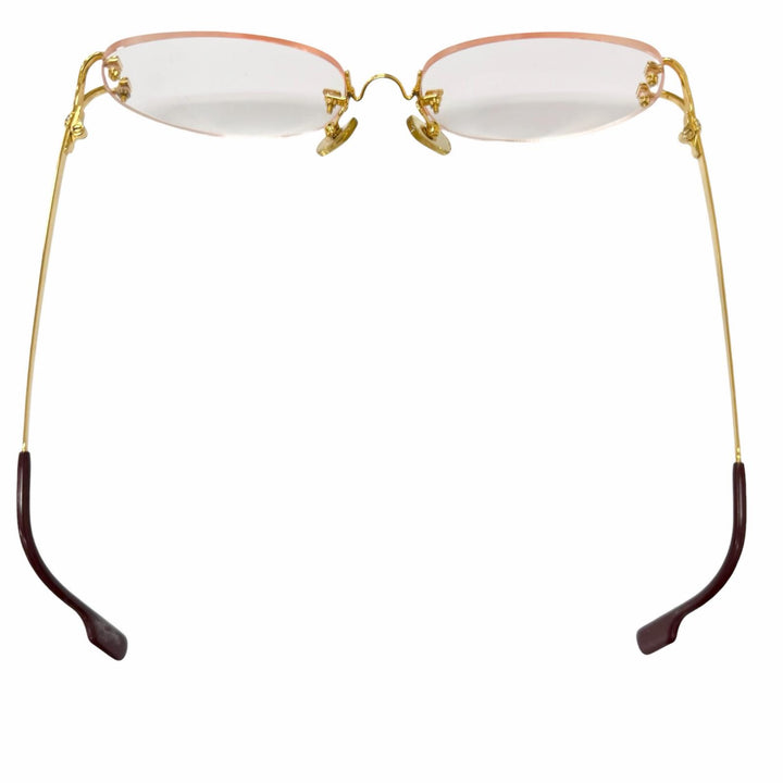 美品□Cartier カルティエ ヴィンテージ 2Cデコール トリニティ ツーポイント メガネ 眼鏡 アイウェア ゴールド ボルドー □16 仏製